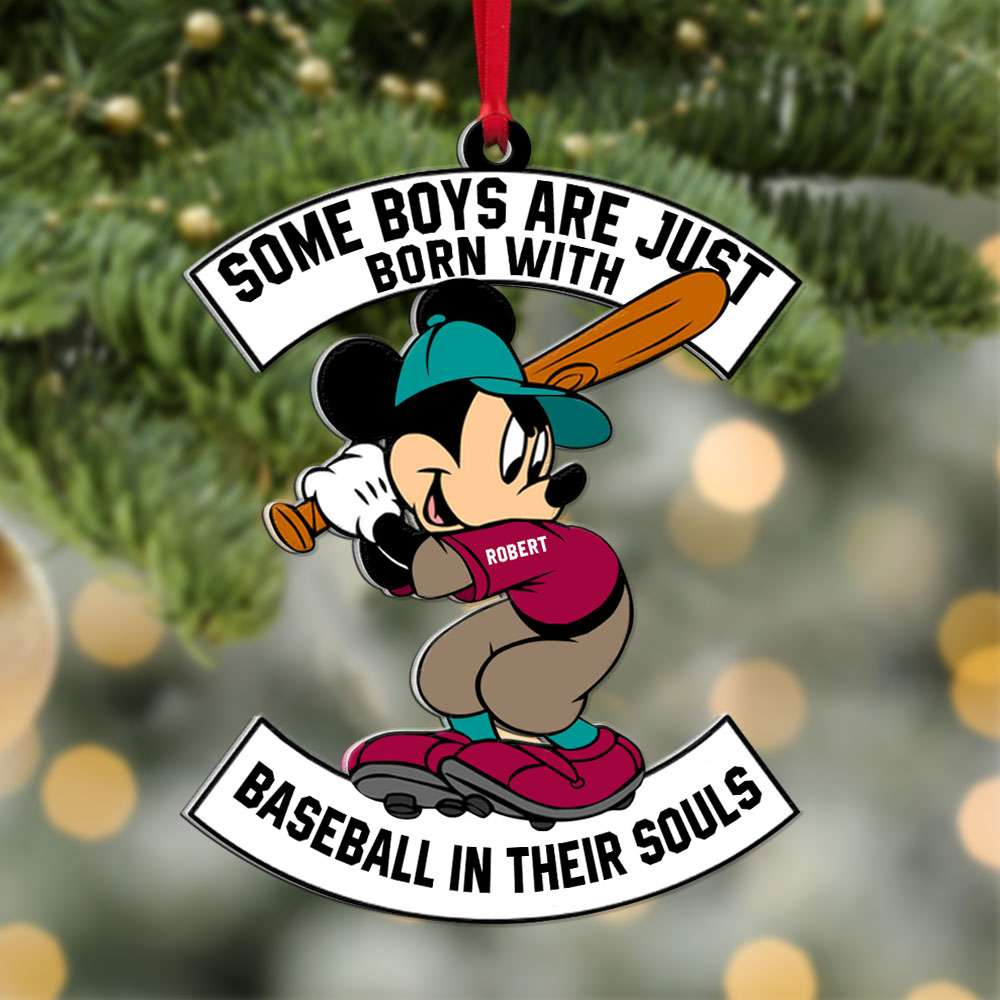 Personalized Mickey Baseball In Their Souls Acrylic Ornament, Custom Christmas Ornament Gift For Son, Grandson
