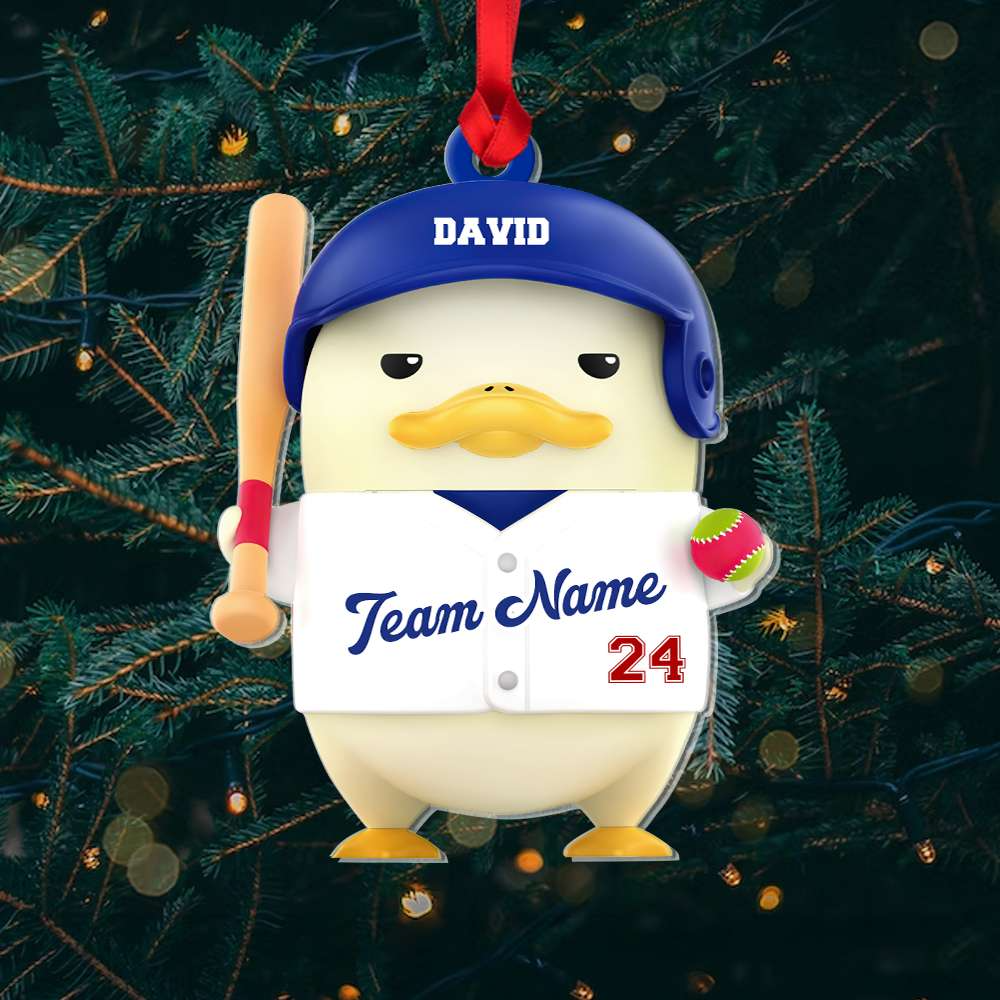 Personalized Funny Duck Baseball Team Acrylic Ornament, Custom Christmas Ornament Gift For Baseball Lovers