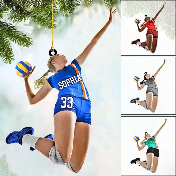 Personalized Volleyball Girl Outside Hitter Pose Acrylic Ornament, Custom Christmas Ornament Gifts For Volleyball Player