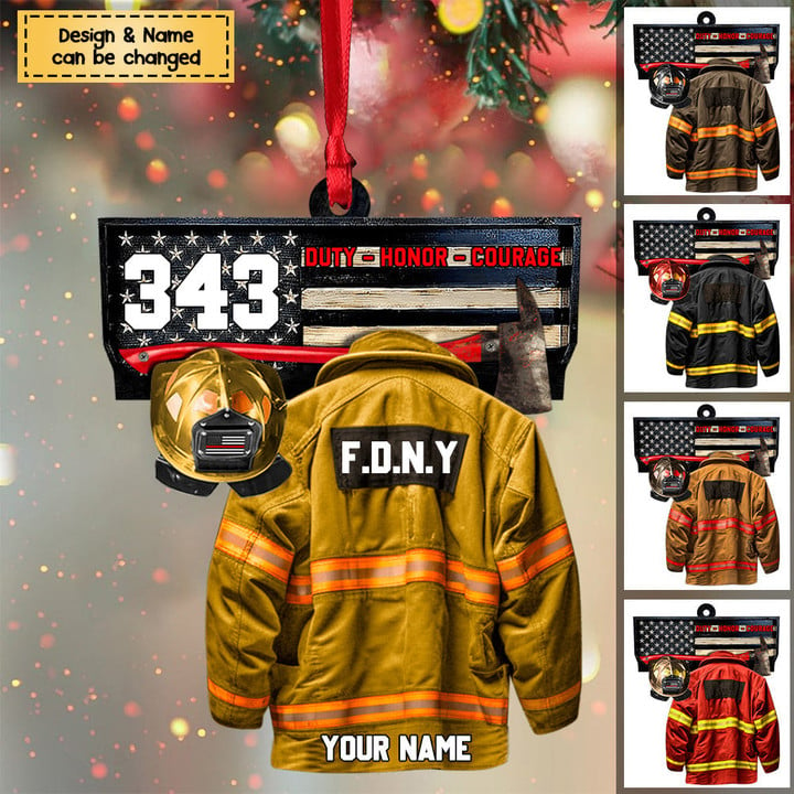 Custom Firefighter Acrylic Christmas Ornament, Personalized Firefighter Duty Honor Courage Acrylic Ornament For Firefighter Lover, Christmas