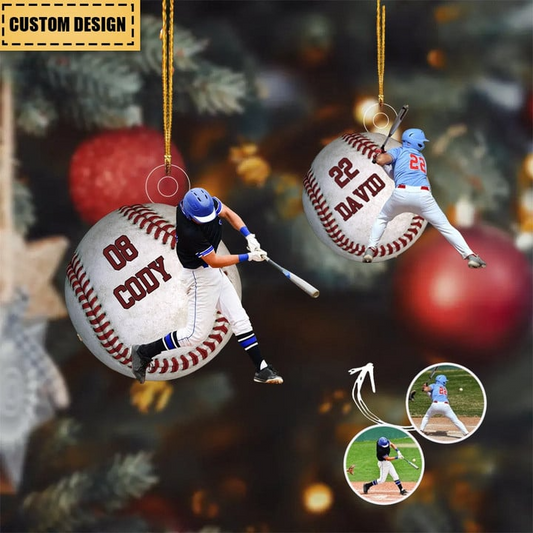 Custom Photo Baseball Player And Ball Acrylic Ornament, Custom Christmas Ornament Gifts For Baseball Players