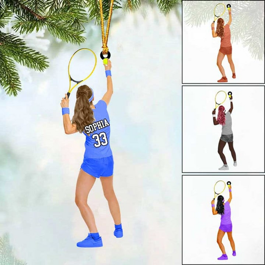 Personalized Woman Female Tennis Player Acrylic Ornament, Custom Christmas Ornament Gifts For Tennis Lovers
