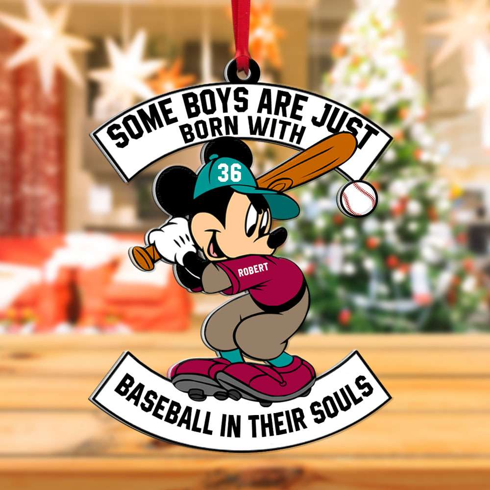 Personalized Mickey Baseball In Their Souls Acrylic Ornament, Custom Christmas Ornament Gift For Son, Grandson