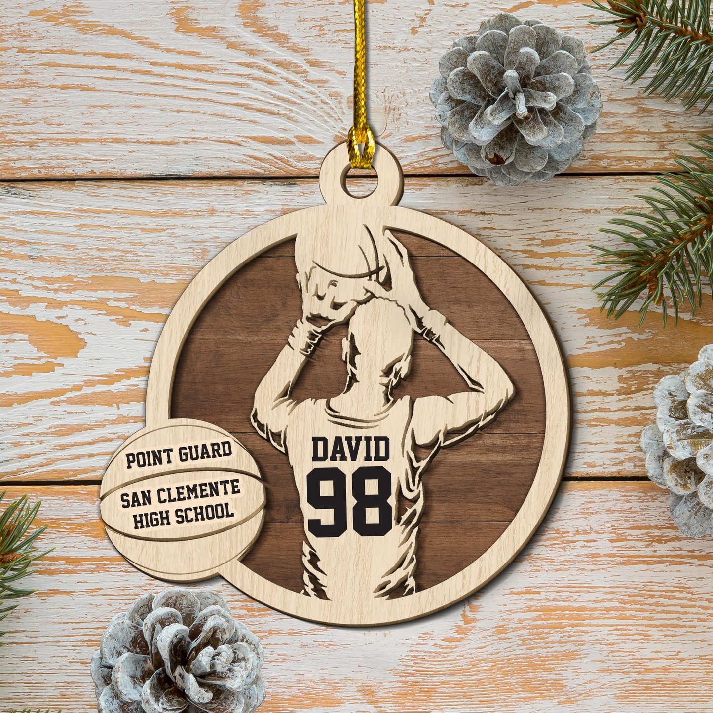 Personalized Basketball Player Double Layered Wood Ornament, Custom Christmas Ornament Gift Decor For Son, Grandson