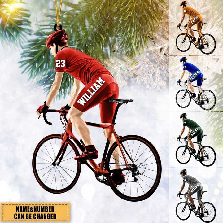 Personalized Male Bike Riding Player Acrylic Ornament, Custom Christmas Ornament Gifts For Bike Riding Lover