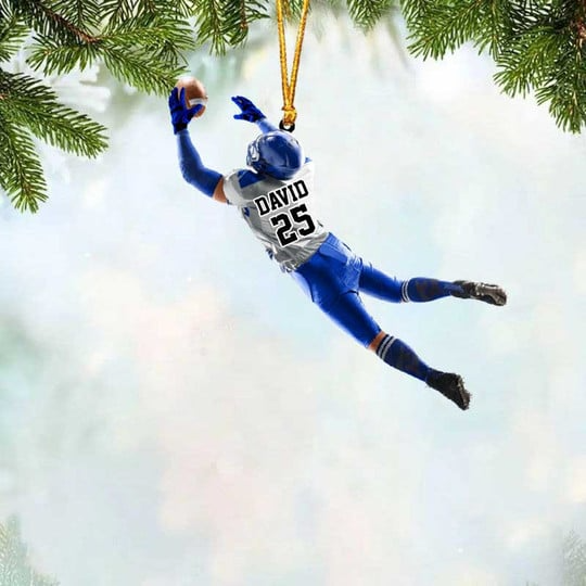 Personalized American Football Player Catch Ball Acrylic Ornament, Custom Christmas Ornament Gifts For Football Player