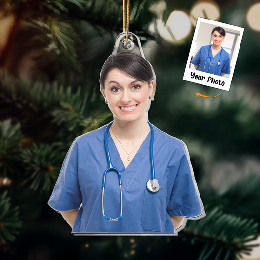 Personalized Female Nurse Photo Acrylic Ornament, Meaningful Anniversary Gift For Daughter, Mom, Granddaughter
