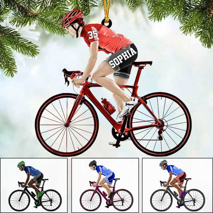 Personalized Female Bike Riding Player Acrylic Ornament, Custom Christmas Ornament Gifts For Bike Riding Lover