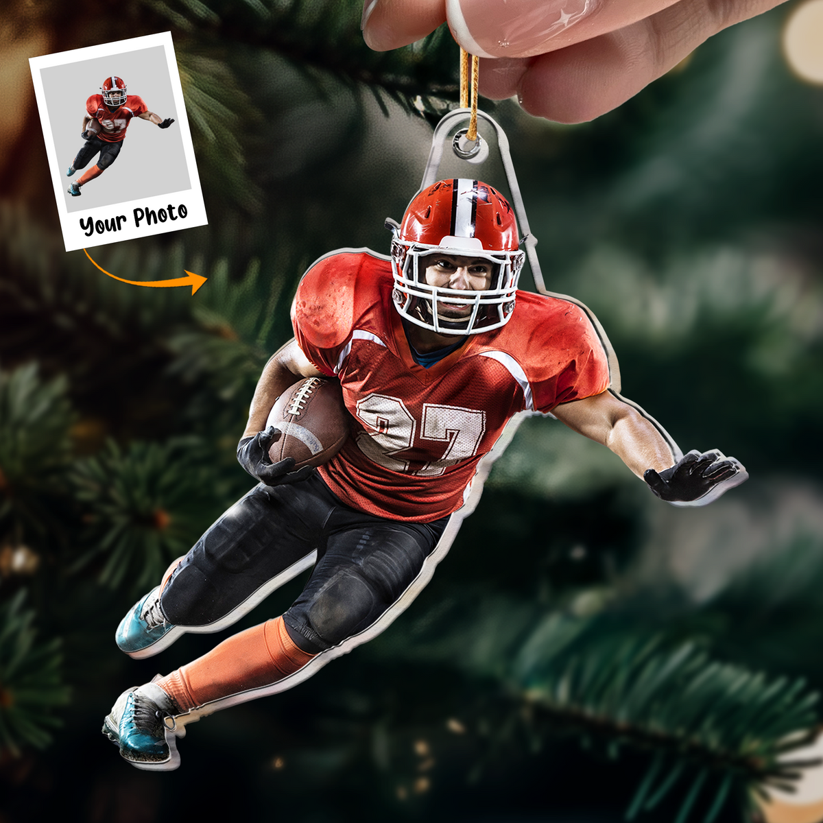 Personalized American Football Player Photo Acrylic Ornament, Funny Christmas Gift For Son, Grandson, Football Lovers