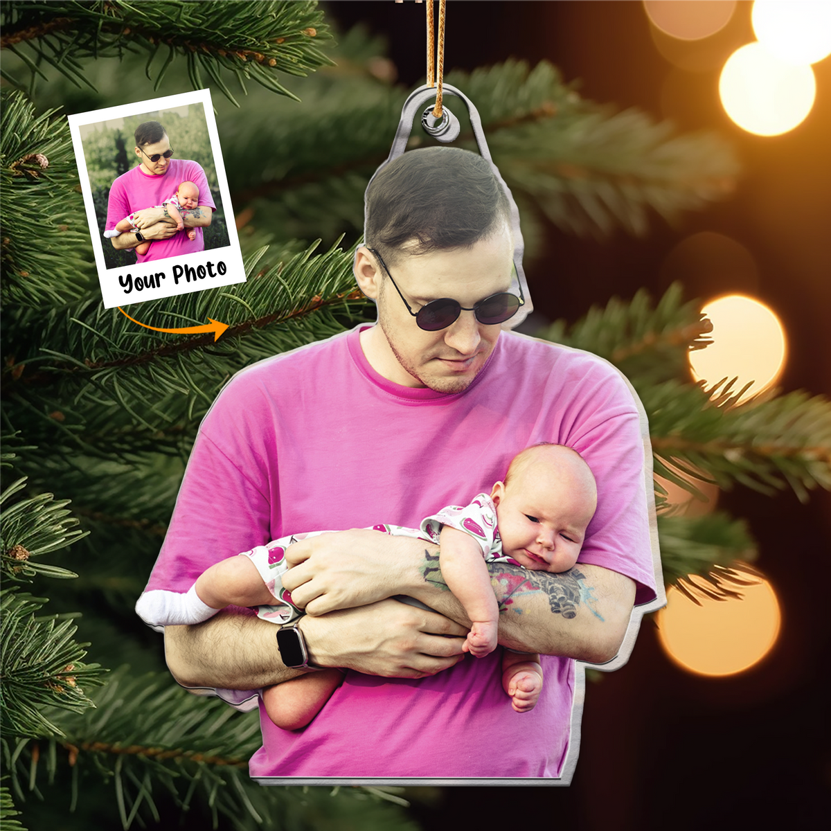 Personalized Dad And Baby Moment Photo Acrylic Ornament, Meaningful Anniversary Gift For Dad, Family, Friends