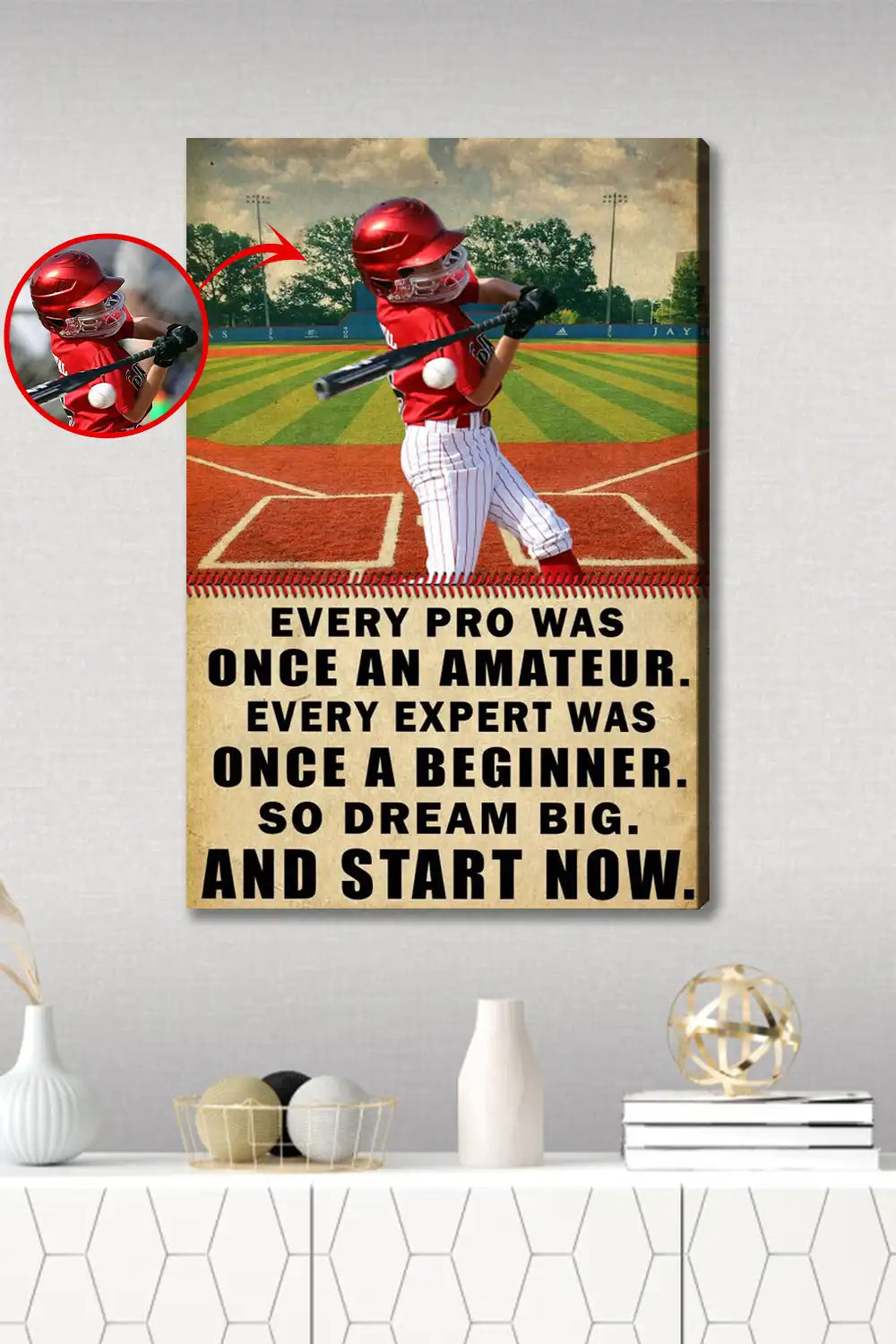 To Son Daughter, Grandson Granddaughter Play Baseball Custom Photo Canvas Print, Personalized Wall Art Gift From Mom, Dad, Grandma, Grandpa