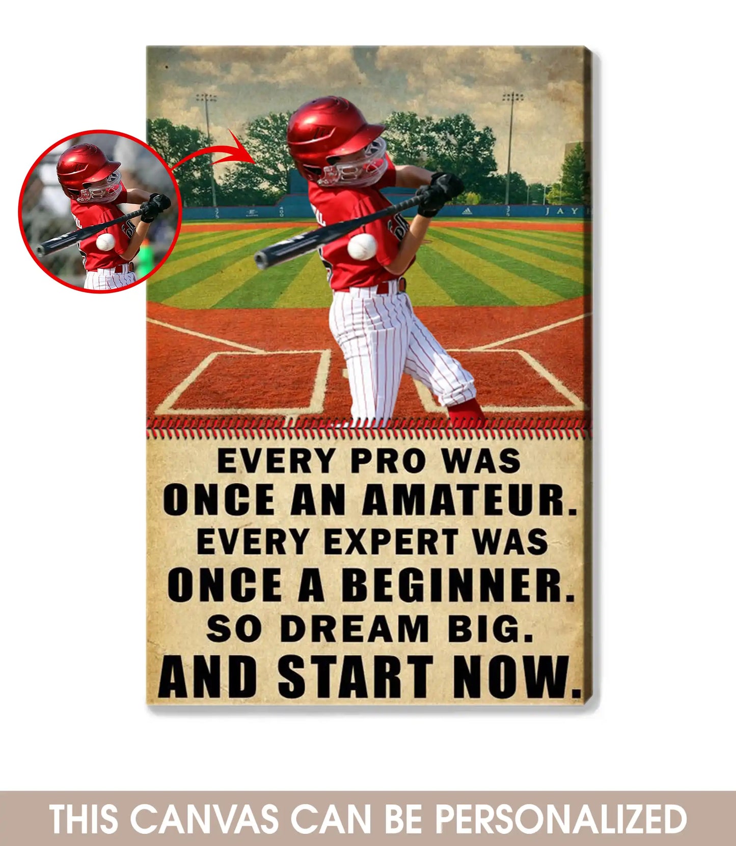To Son Daughter, Grandson Granddaughter Play Baseball Custom Photo Canvas Print, Personalized Wall Art Gift From Mom, Dad, Grandma, Grandpa