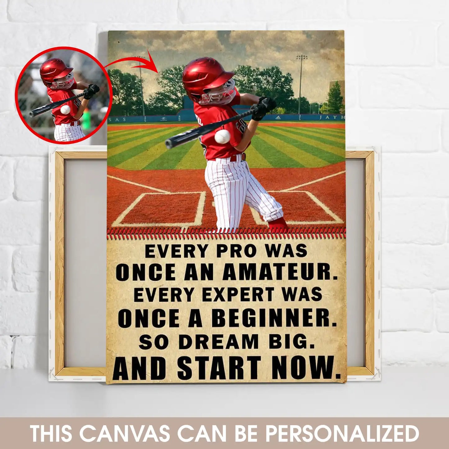 To Son Daughter, Grandson Granddaughter Play Baseball Custom Photo Canvas Print, Personalized Wall Art Gift From Mom, Dad, Grandma, Grandpa