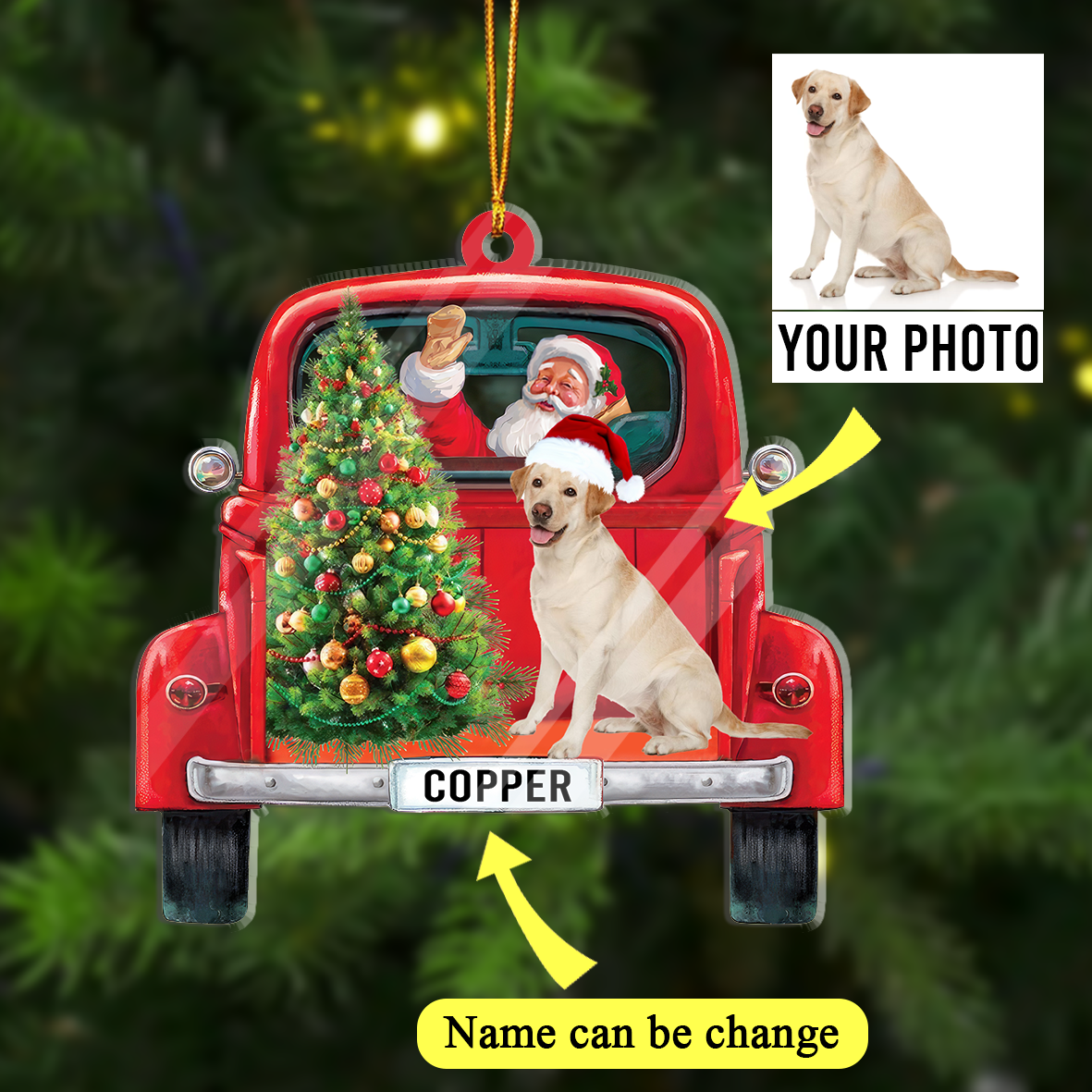 Personalized Dog Christmas Truck And Santa Acrylic Ornaments, Custom Christmas Ornament Gift For Dog Mom Dad
