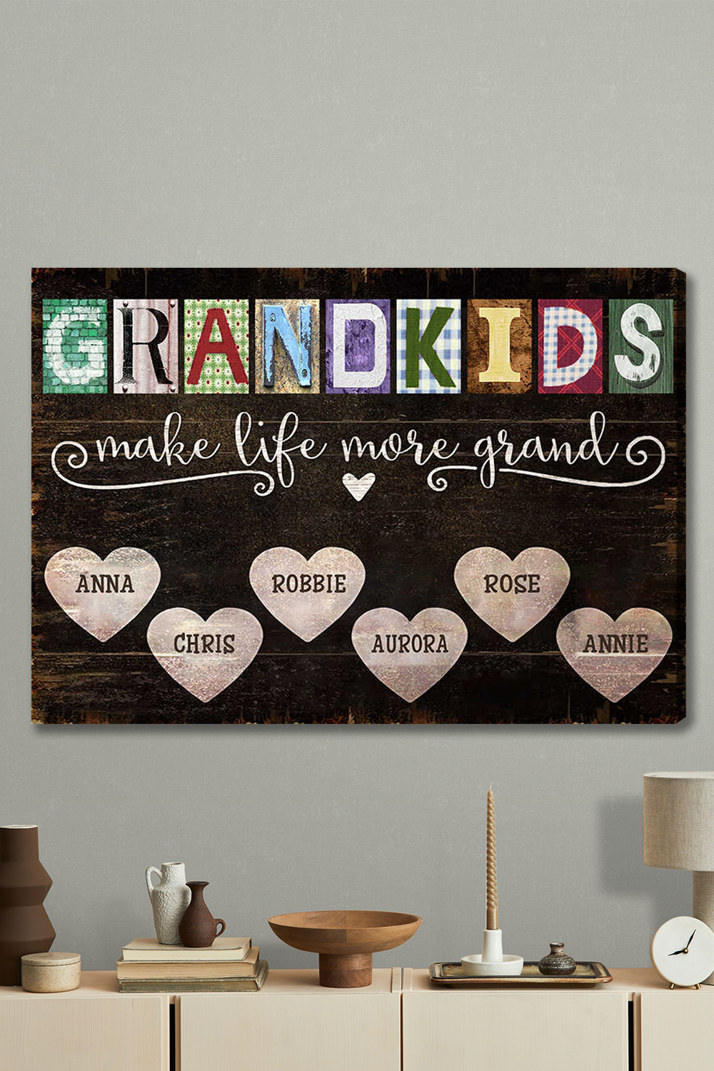 Unique Gift Idea For Grandma With Grandkid's Name, Personalized Canvas Gift for Birthday, Thanksgiving, Christmas