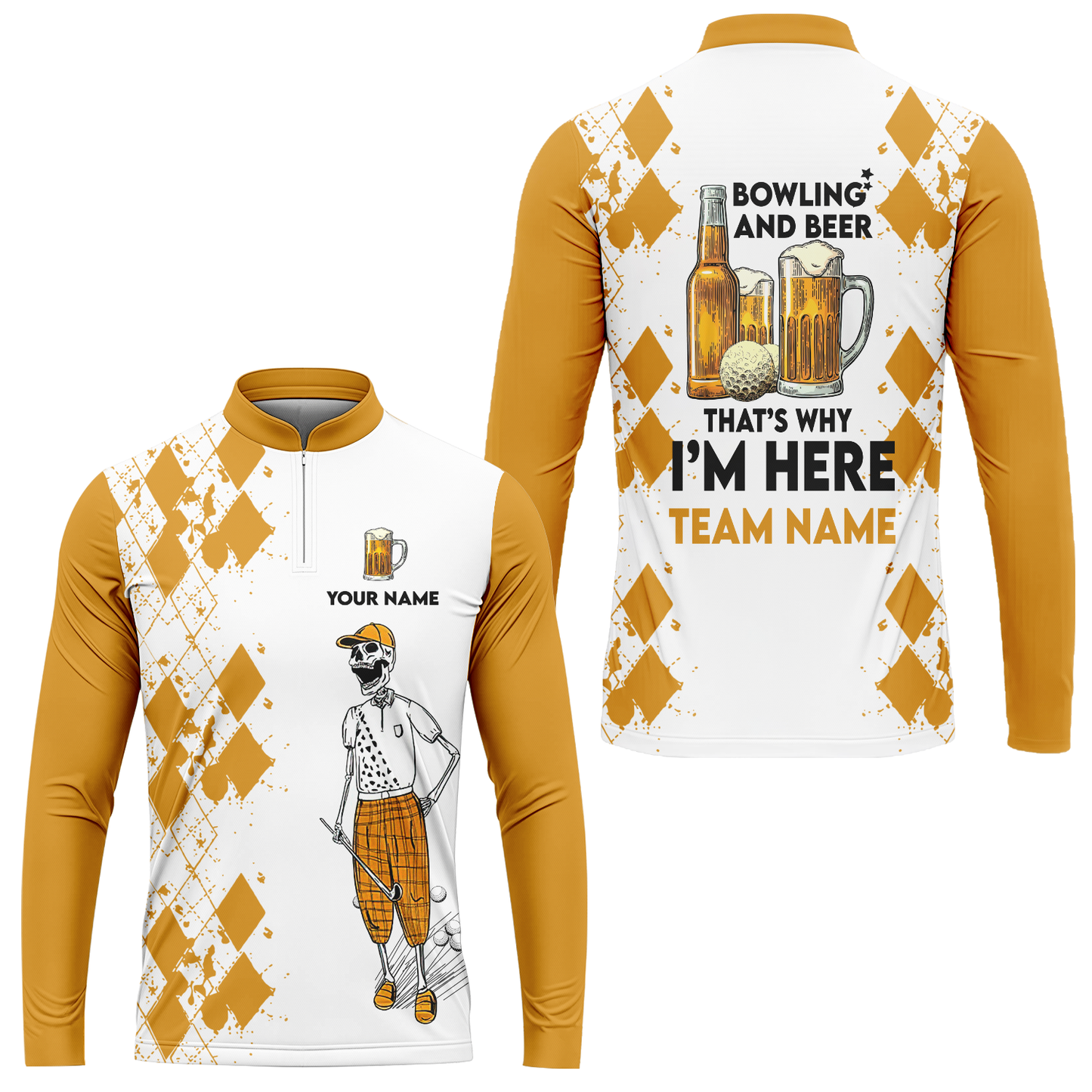 Golf Beer Long Sleeve Jersey - Custom Name Funny Skull Apparel - Personalized Gift For Golf Lover - Weekend Forecast Golfing With A Chance Of Drinking