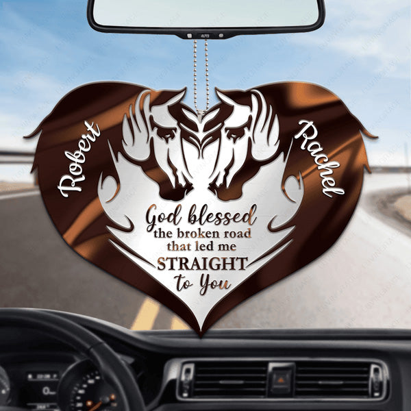 Customized Name Brown Couple Horses God Blessed Acrylic Car Ornament, Perfect Christmas Gift For Couple