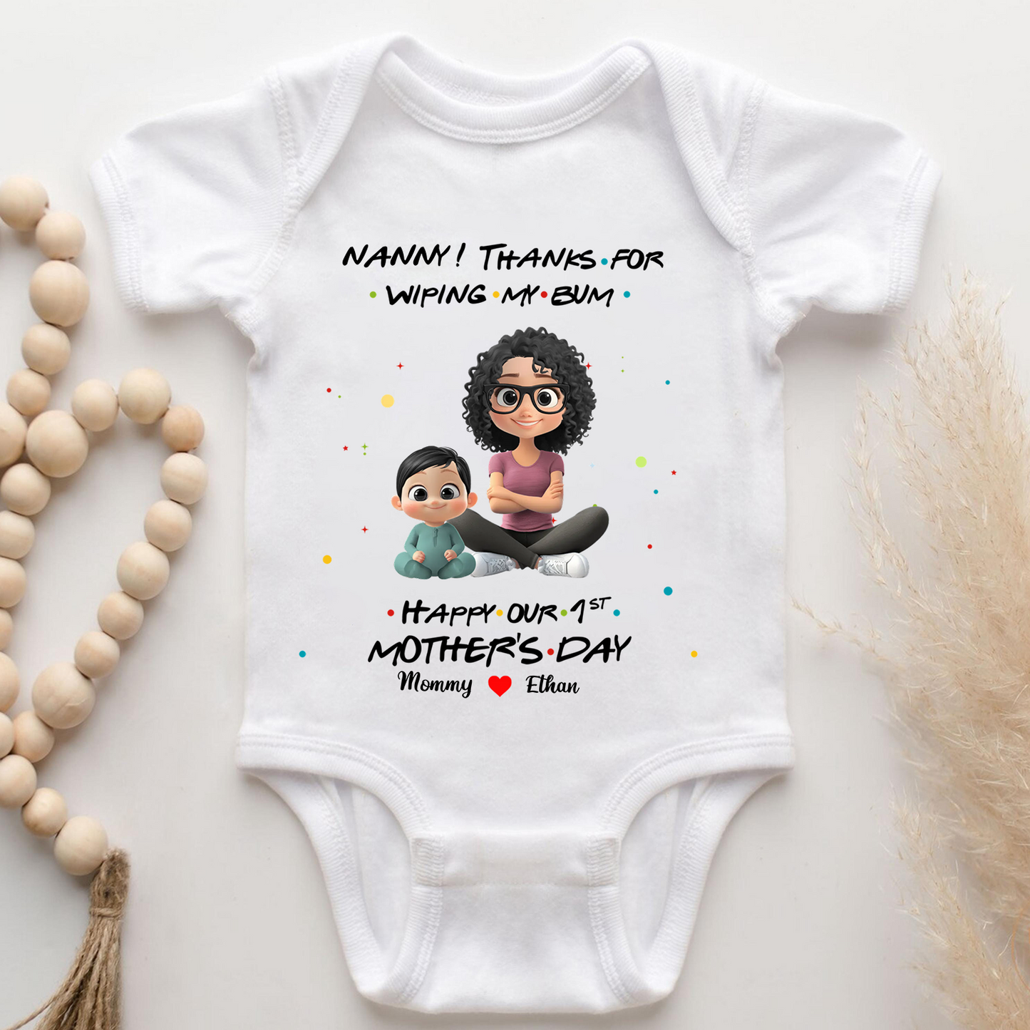 Personalized First Mother's Day Thank Mommy For Wiping My Bum Baby Onesie Gift For Mom, Grandma, Baby Newborn - HN31