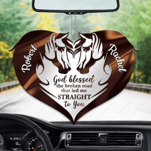 Customized Name Brown Couple Horses God Blessed Acrylic Car Ornament, Perfect Christmas Gift For Couple