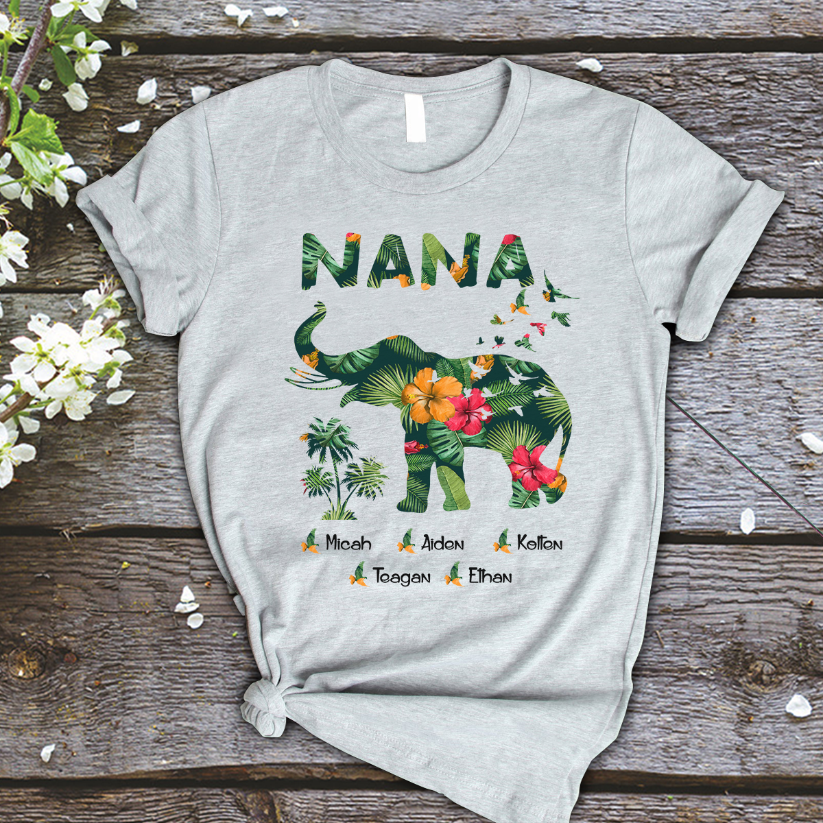 Nana and Kids Custom Name T-shirt, Nana Elephant, Elephant Lovers Gift for Mama Mother Grandma Personalized Shirt - Perfect Gift For Gigi, Nana, Mimi, Grandma