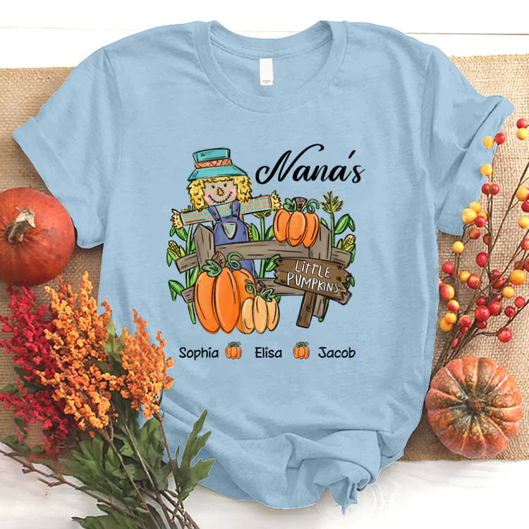 Nana with Kids custom name t-shirt, Mother's Day Shirt, Little Pumpkins Autumn Personalized Shirt - Perfect Gift For Nana, Mimi, Grandma