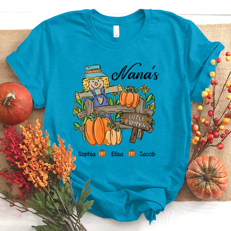 Nana with Kids custom name t-shirt, Mother's Day Shirt, Little Pumpkins Autumn Personalized Shirt - Perfect Gift For Nana, Mimi, Grandma