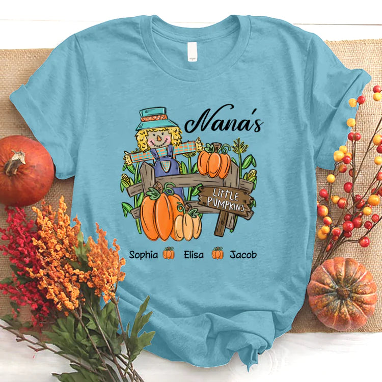 Nana with Kids custom name t-shirt, Mother's Day Shirt, Little Pumpkins Autumn Personalized Shirt - Perfect Gift For Nana, Mimi, Grandma