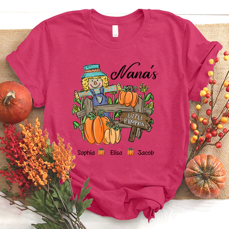 Nana with Kids custom name t-shirt, Mother's Day Shirt, Little Pumpkins Autumn Personalized Shirt - Perfect Gift For Nana, Mimi, Grandma