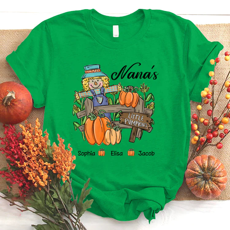 Nana with Kids custom name t-shirt, Mother's Day Shirt, Little Pumpkins Autumn Personalized Shirt - Perfect Gift For Nana, Mimi, Grandma