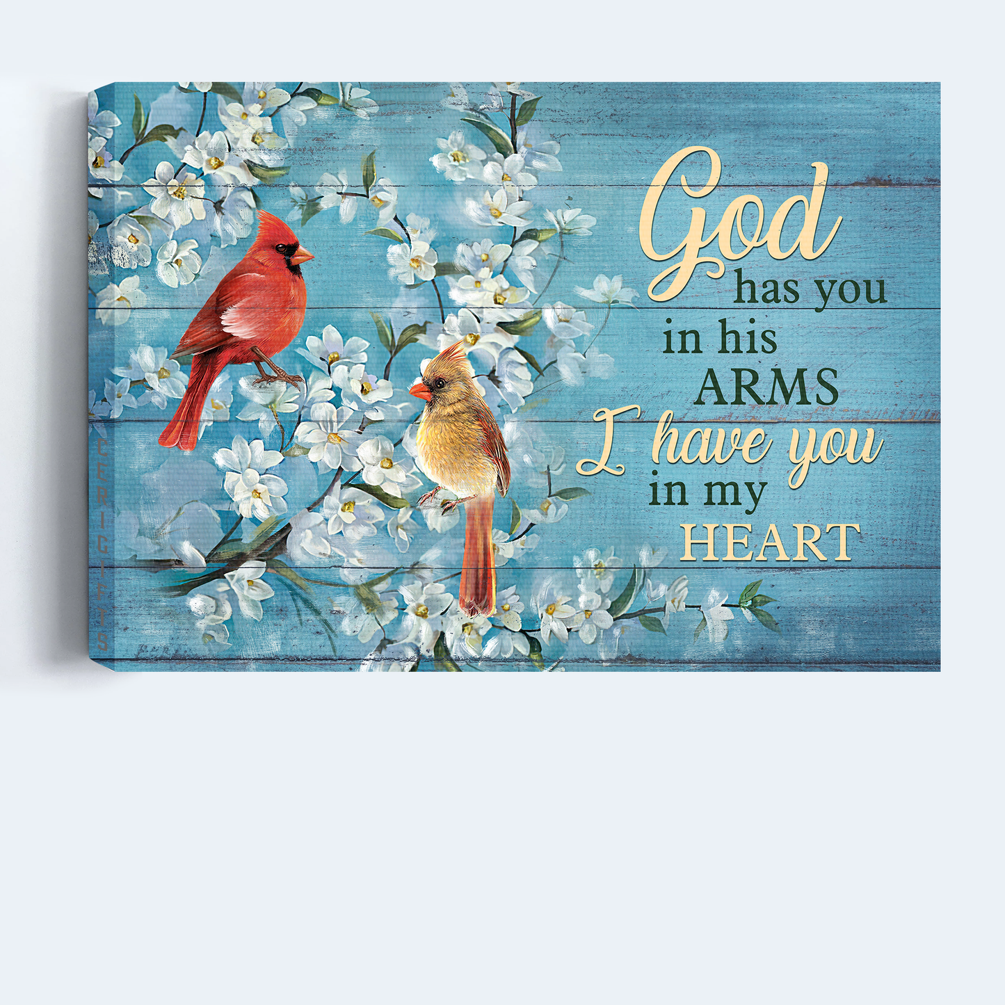 Heaven Landscape Canvas - Cardinal Couple, Jasmine Painting, Blue Background, Vintage Painting Landscape Canvas - Memorial Gift For Family Members