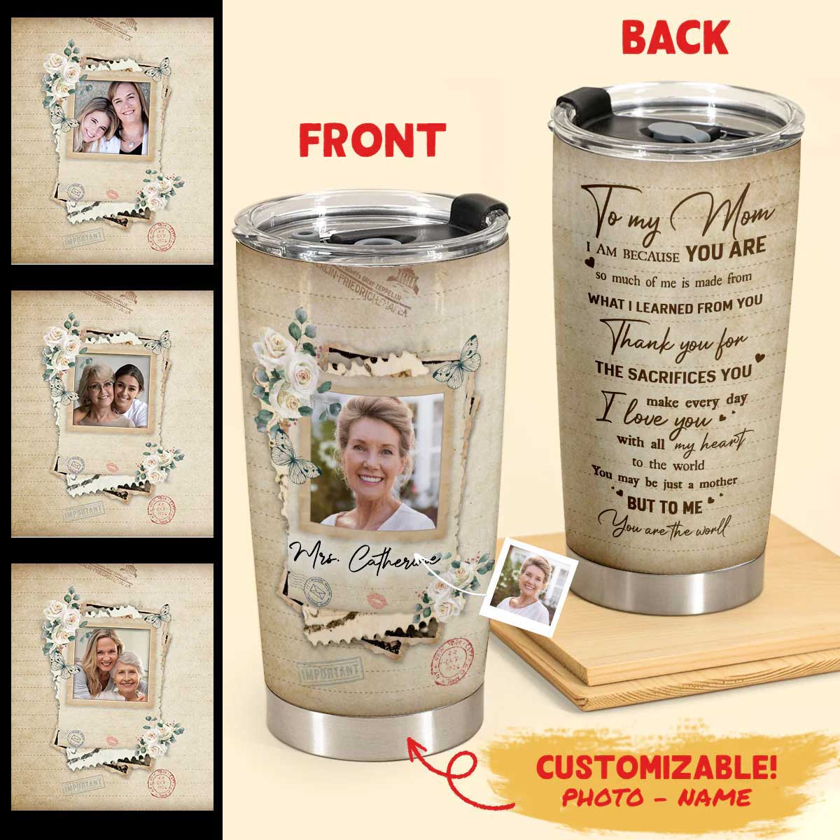 Best Personalized Mother's Day Gifts Tumbler - Custom Gift For Mother's Day, Presents for Mom - But To Me You Are The World - Custom Photo Gifts