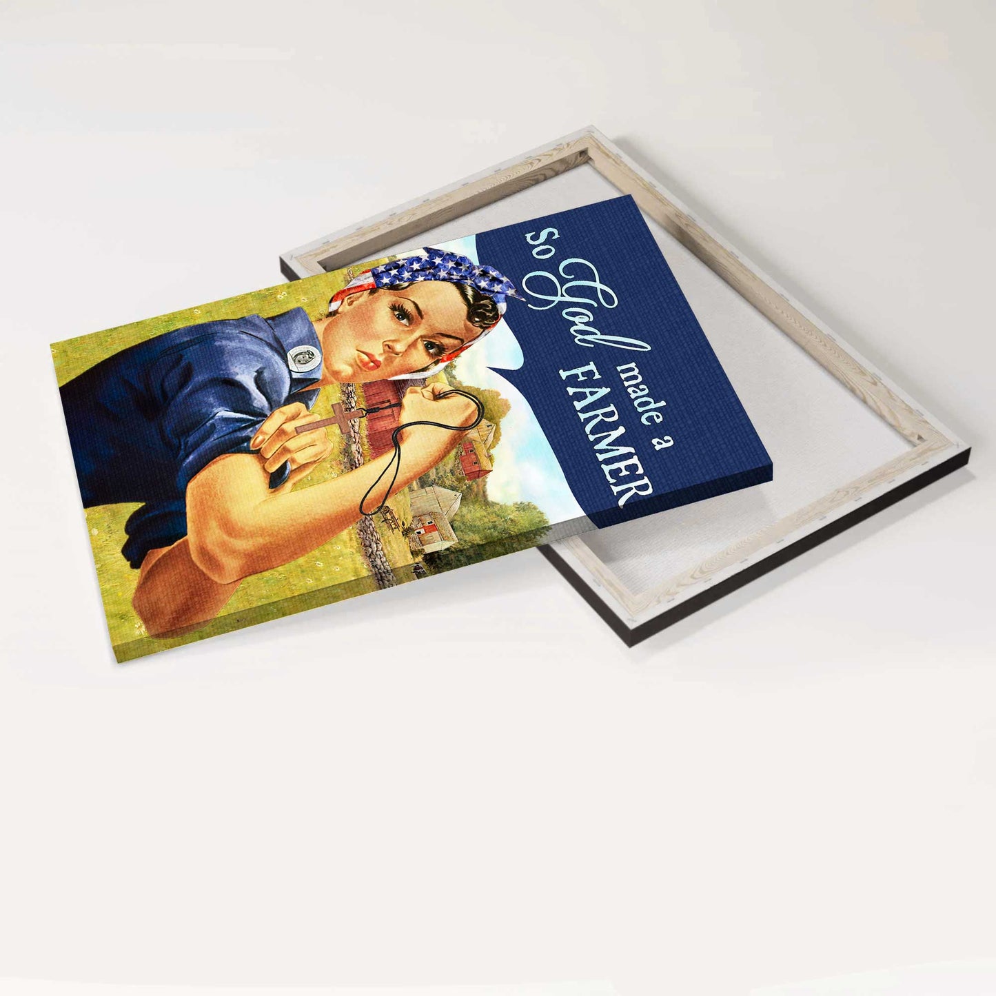 Jesus Portrait Canvas - Amazing woman, Green farm, Wooden cross Portrait Canvas - Gift For Christian - So God made a farmer