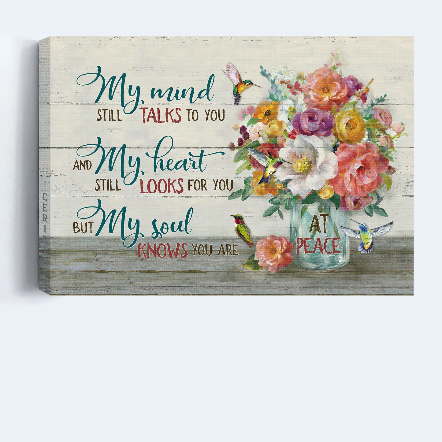 Heaven, Flower In Mason Jar, Colorful Flower, Blue Butterfly, My Mind Still Talks To You, My Heart Still Looks To You, My Soul Knows You Are- Jesus Landscape Canvas, Wall Decor Visual Art - AMZPLT00123
