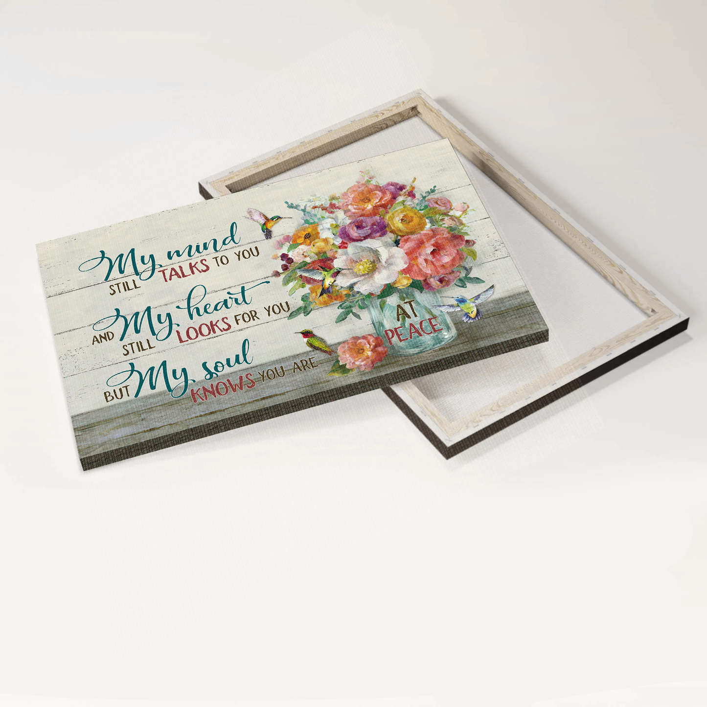 Heaven, Flower In Mason Jar, Colorful Flower, Blue Butterfly, My Mind Still Talks To You, My Heart Still Looks To You, My Soul Knows You Are- Jesus Landscape Canvas, Wall Decor Visual Art - AMZPLT00123