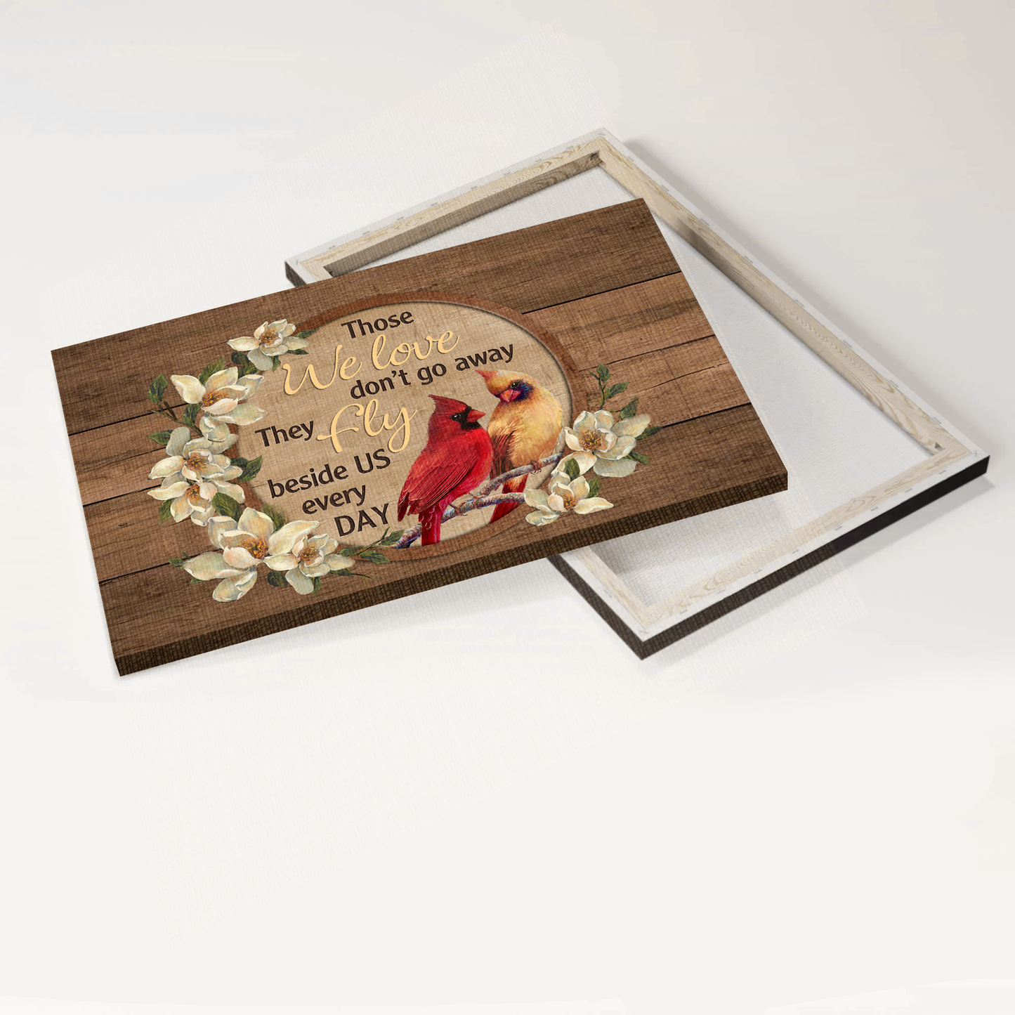 Heaven Landscape Canvas - Cardinal Couple, White Flowers, Good Memories Landscape Canvas - Memorial Gift For Family Members - Those We Love Don't Go Away Landscape Canvas