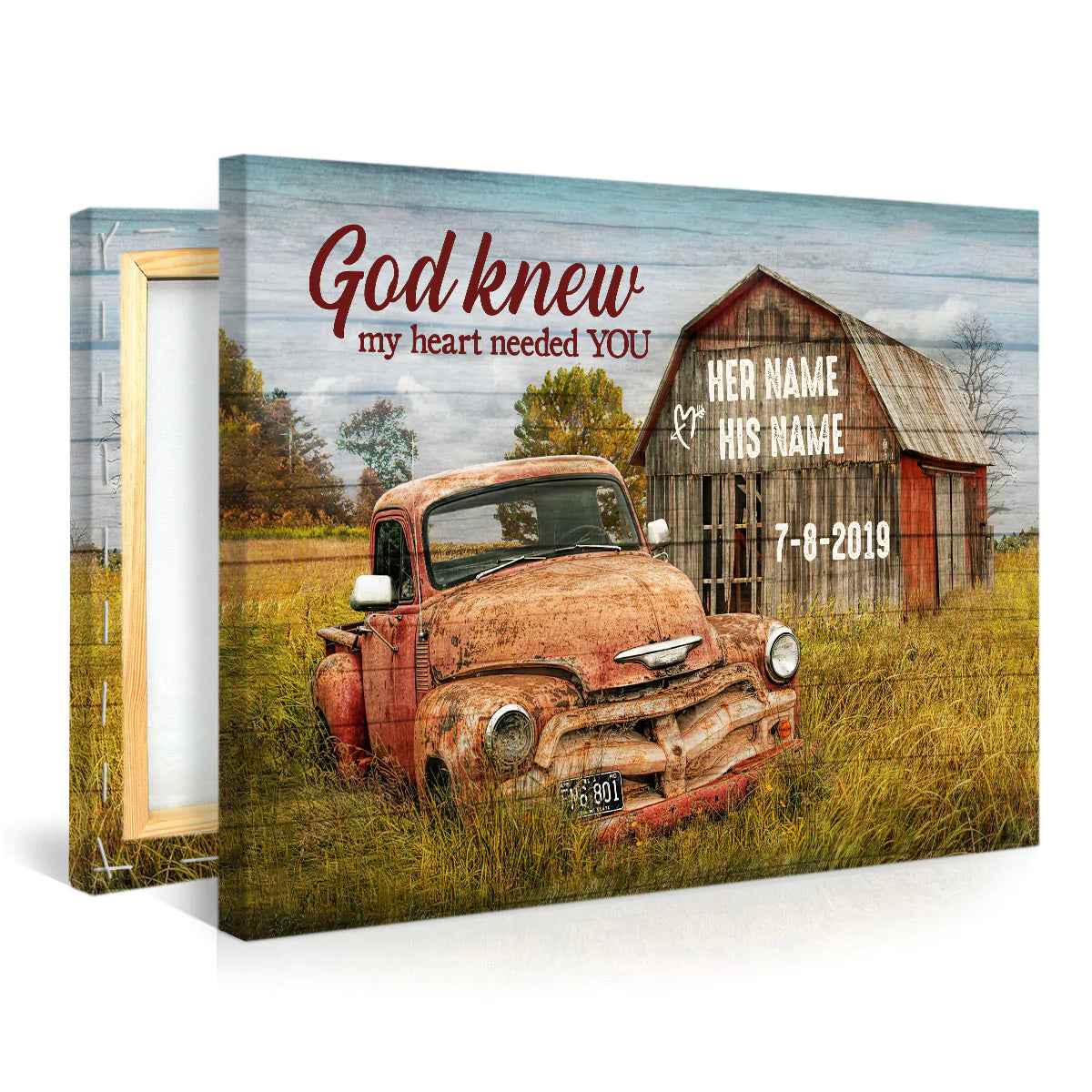 Couple Landscape Canvas - Personalized God, Car, Farm Canvas - Custom Gift For Christian Couple, Spouse, Lover - God Knew My Heart Needed You