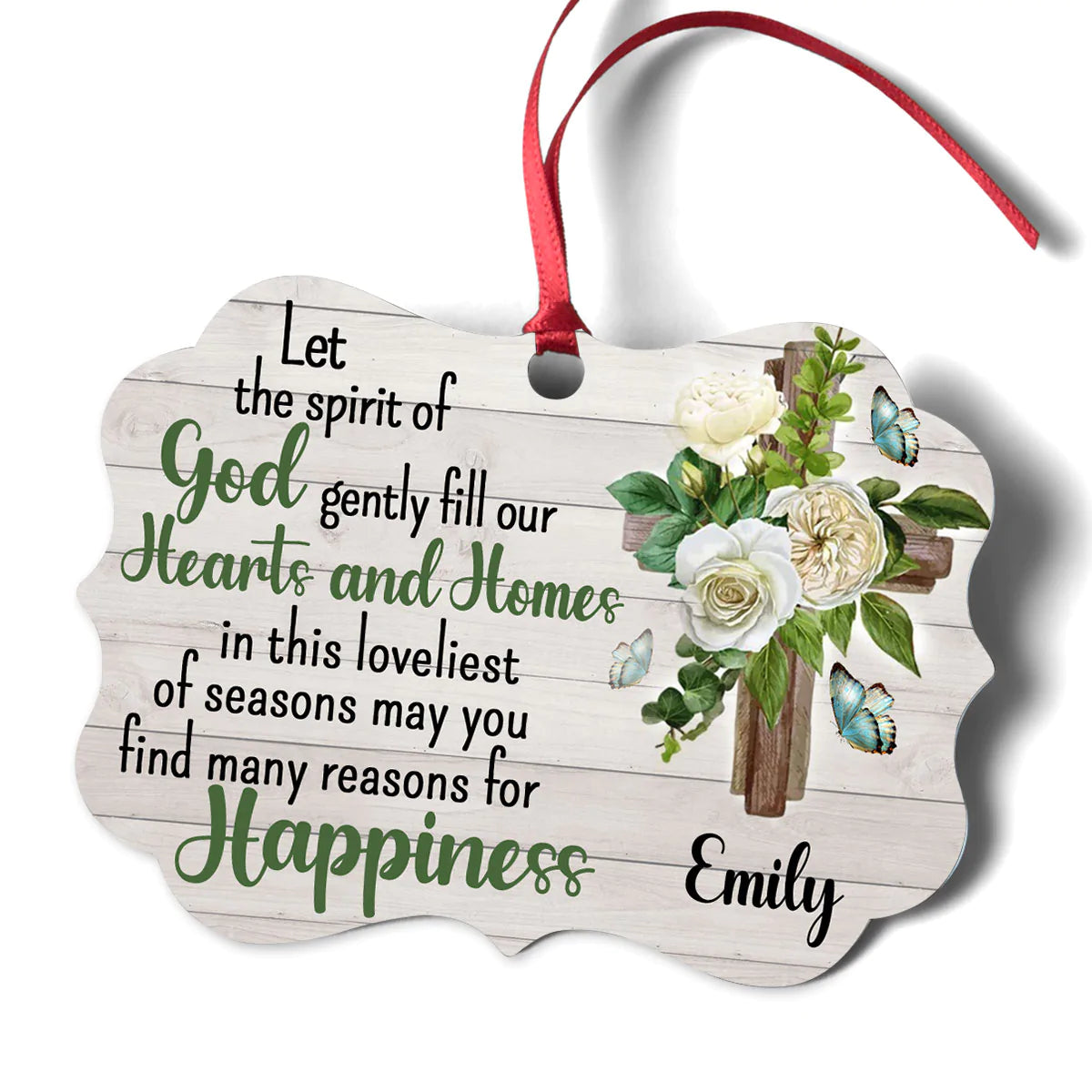 Jesus Aluminum Ornament - Personalized God, Flower, Cross Aluminium Ornament - Custom Gift For Christian Couple, Spouse, Lover - Let The Spirit Of God Gently Fill Our Hearts And Homes