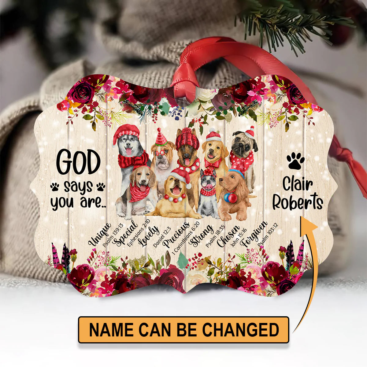 Dog Aluminum Ornament - Personalized God, Flowers Aluminium Ornament - Custom Christmas Gift For Christian Dog Lovers - God Says You Are Aluminium Ornament