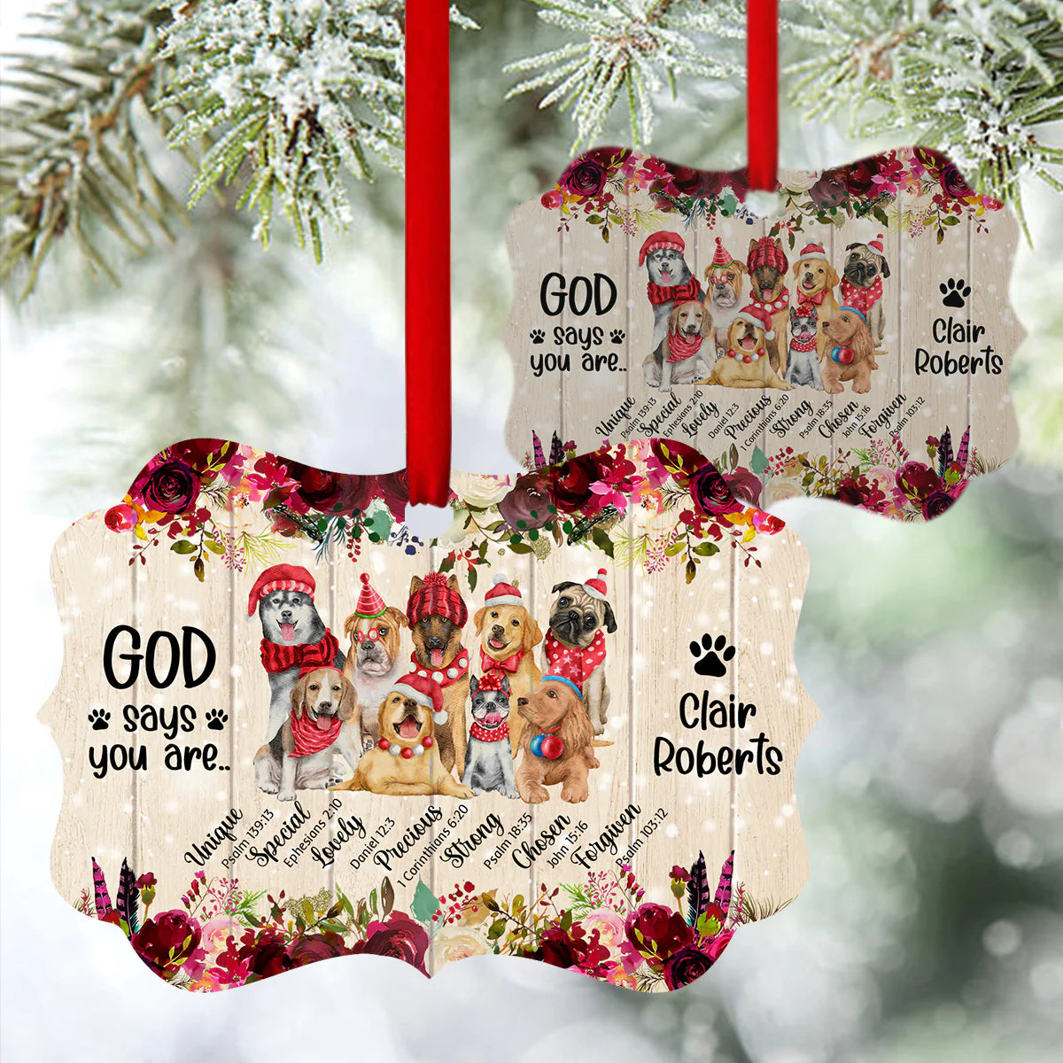 Dog Aluminum Ornament - Personalized God, Flowers Aluminium Ornament - Custom Christmas Gift For Christian Dog Lovers - God Says You Are Aluminium Ornament
