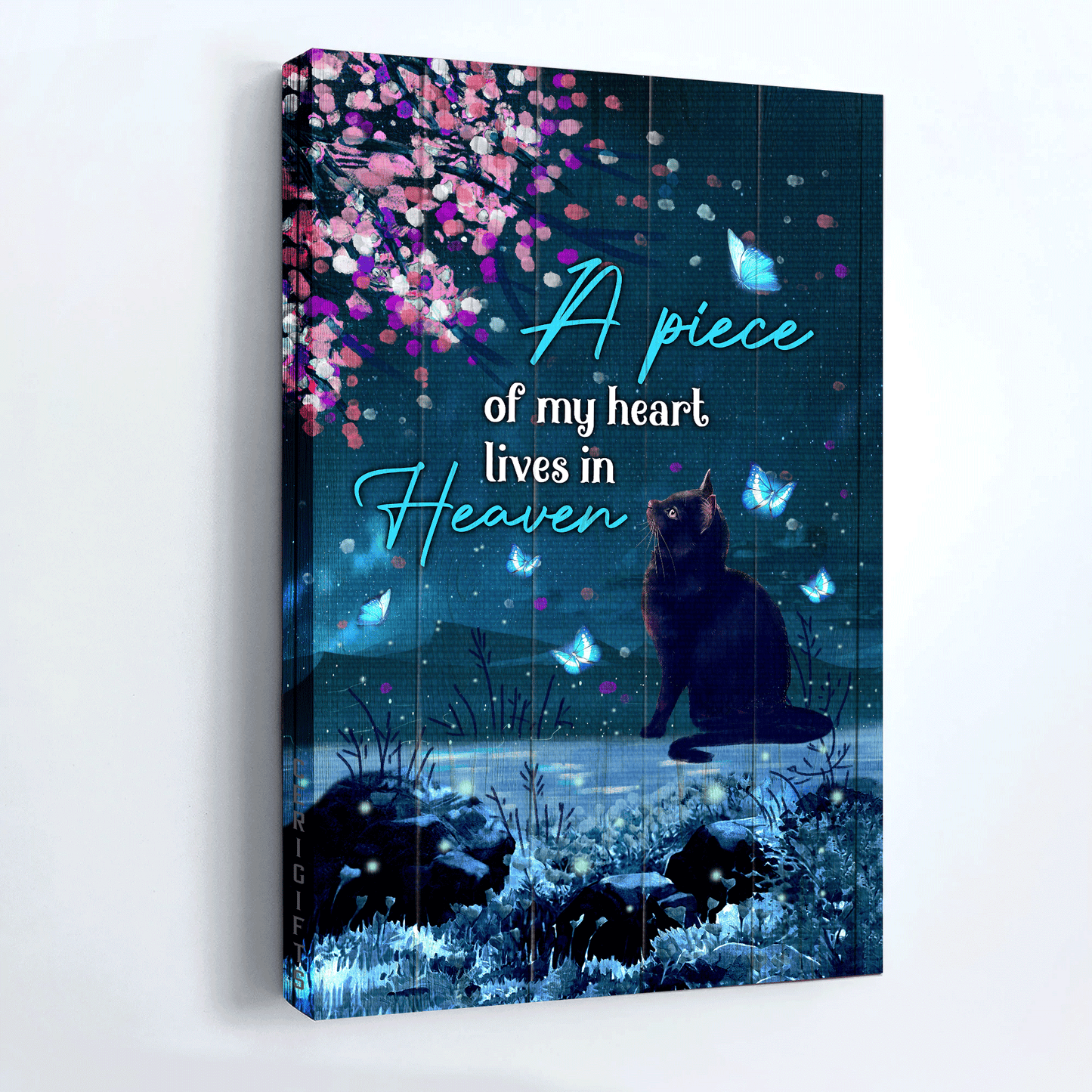 Black cat Portrait Canvas- Black Cat, Under the night sky, blue butterfly - Gift for Cat lover- A piece of my heart lives in heaven - Heaven Portrait Canvas Prints, Wall Art