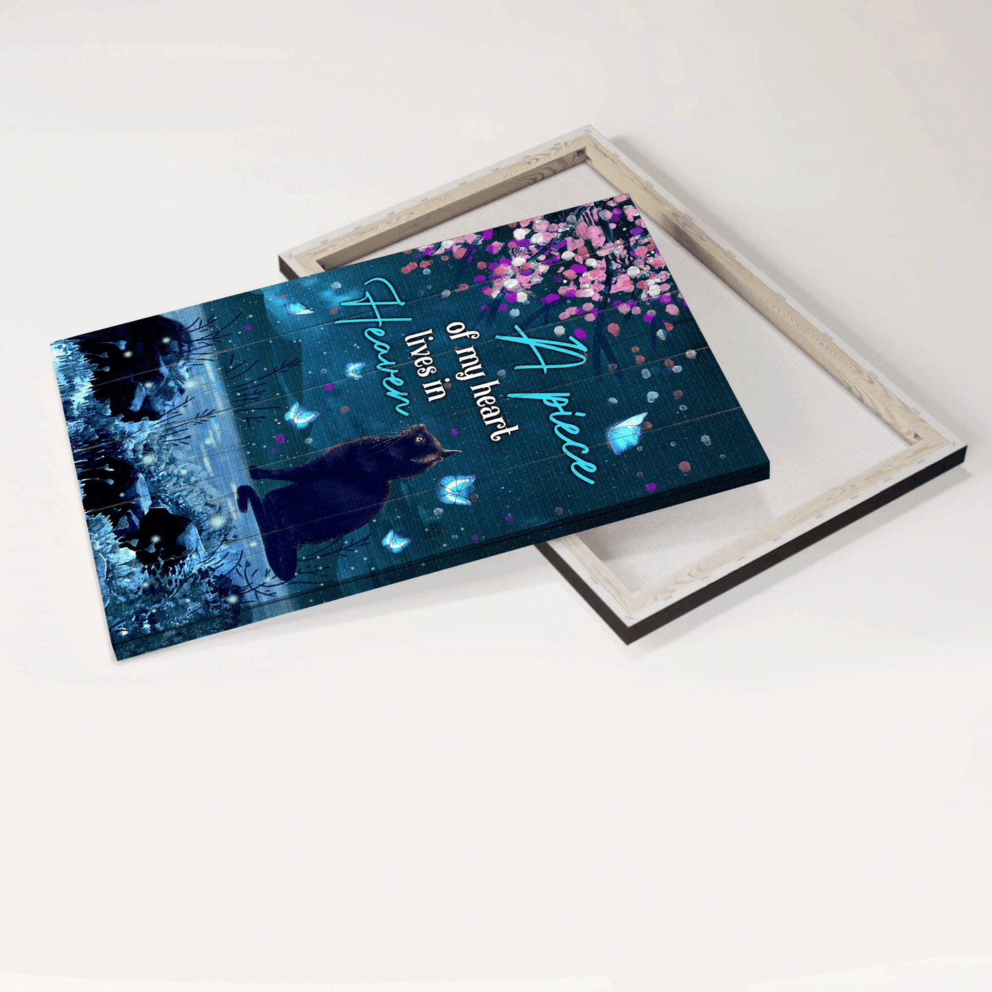 Black cat Portrait Canvas- Black Cat, Under the night sky, blue butterfly - Gift for Cat lover- A piece of my heart lives in heaven - Heaven Portrait Canvas Prints, Wall Art