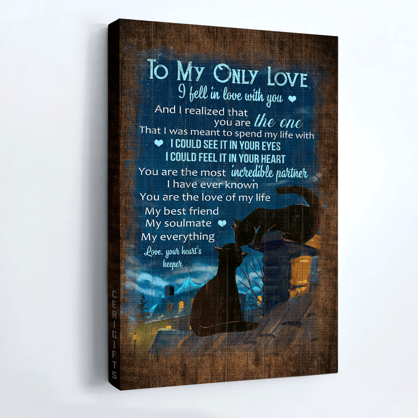 Couple Portrait Canvas- Black cat, Wonderful night, To my only love canvas- Gift for couple, lover- My best friend, my soulmate, my everything - Portrait Canvas Prints, Wall Art