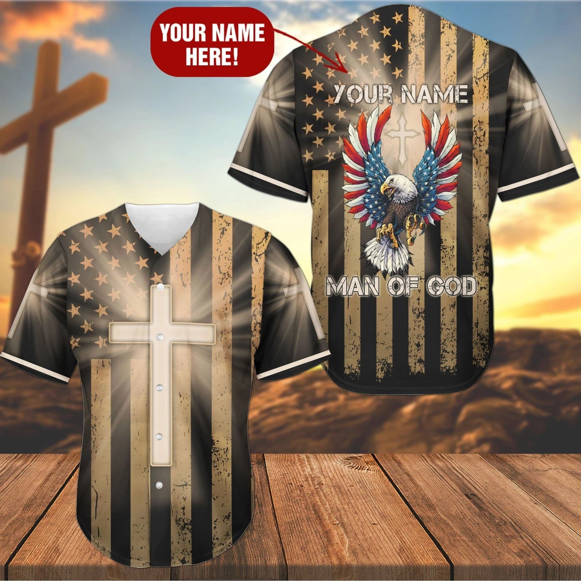 Personalized Jesus Baseball Jersey - Cross America Flag Eagle Baseball Jersey - Gift For Christians - Man Of God Custom Baseball Jersey For Men Women