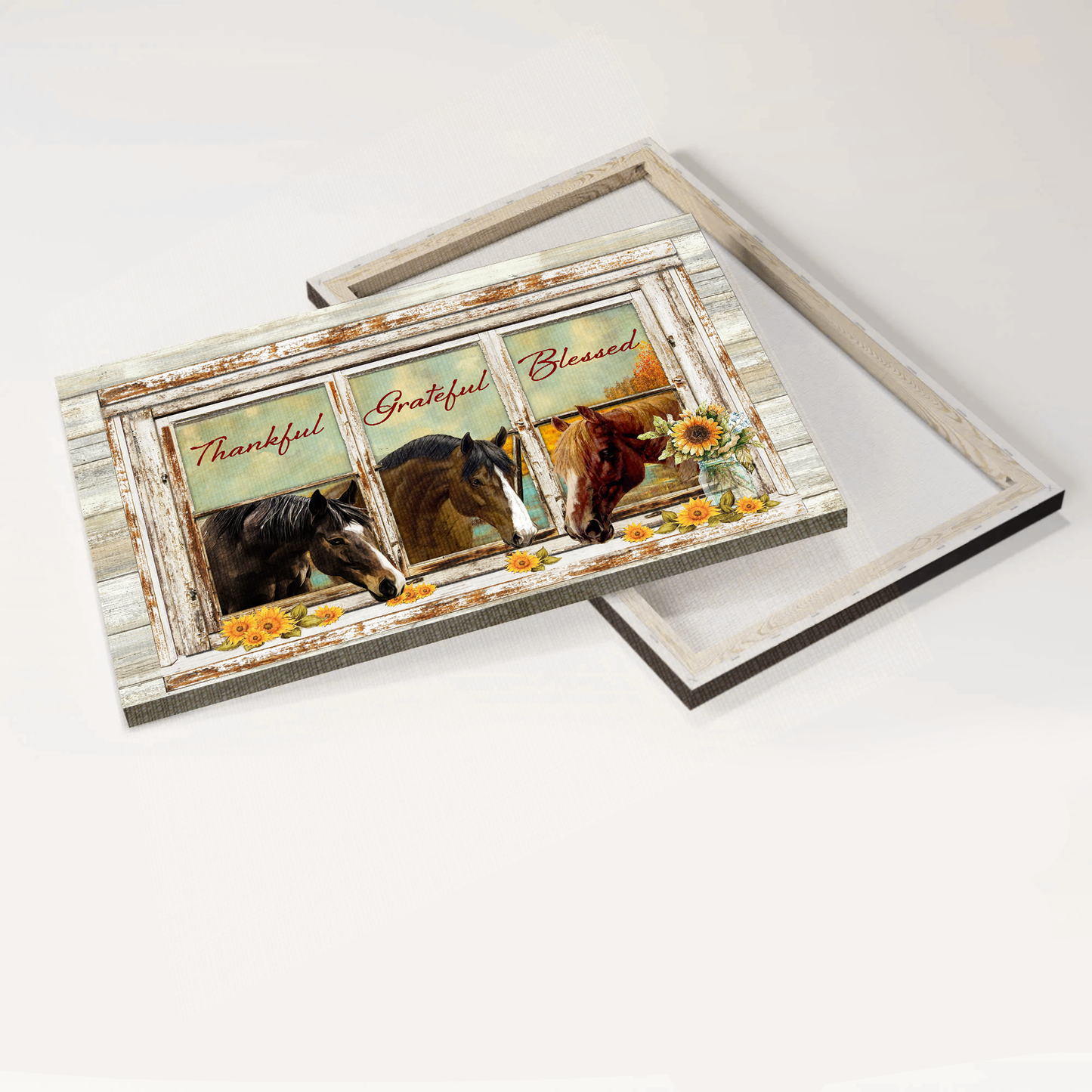 Jesus Landscape Canvas- Horse painting, Sunflower, Window frame canvas- Gift for Christian- Thankful, Grateful, Blesses - Landscape Canvas Prints, Christian Wall Art