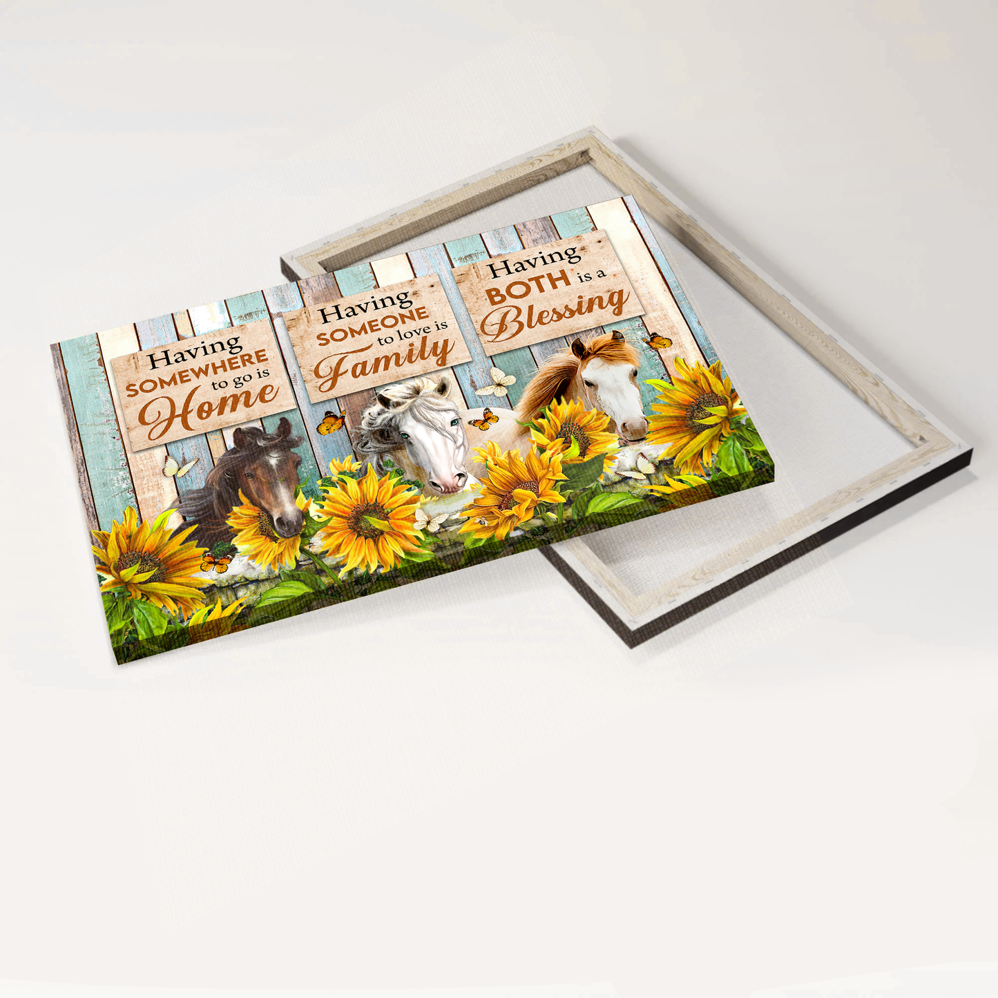 Jesus Landscape Canvas- Horse, Sunflower, Butterfly canvas- Gift for Christian- Having both is a blessing - Landscape Canvas Prints, Wall Art