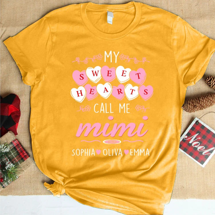 Mimi and Kids Custom Name T-shirt, My Sweet Hearts call me Mimi Valentine Personalized Shirt - Perfect Gift For Gigi, Nana, Mimi, Grandma