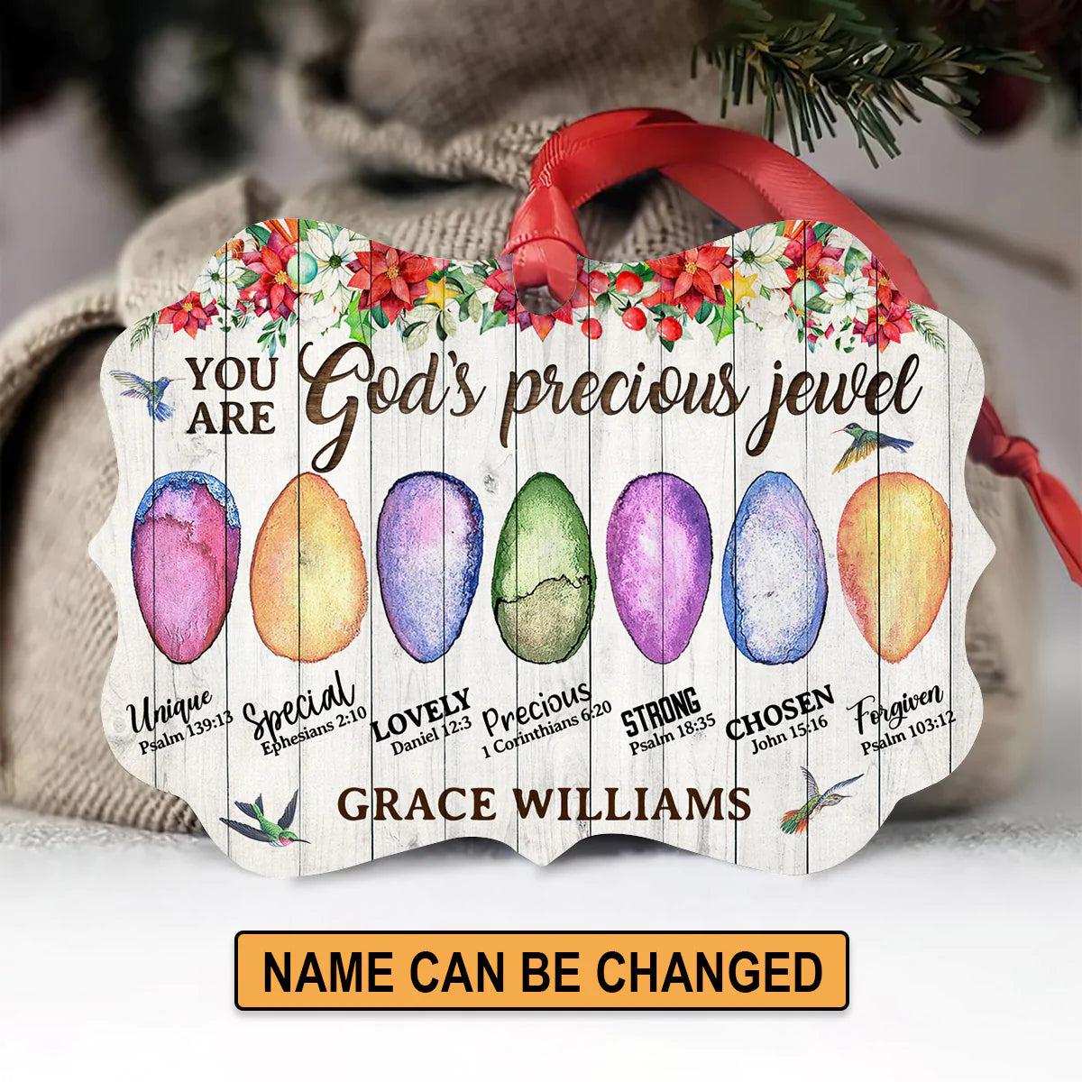 Jesus Aluminum Ornament - Personalized God, Flowers, Hummingbirds Aluminium Ornament - Custom Gift For Christian - You Are God‘s Precious Jewel