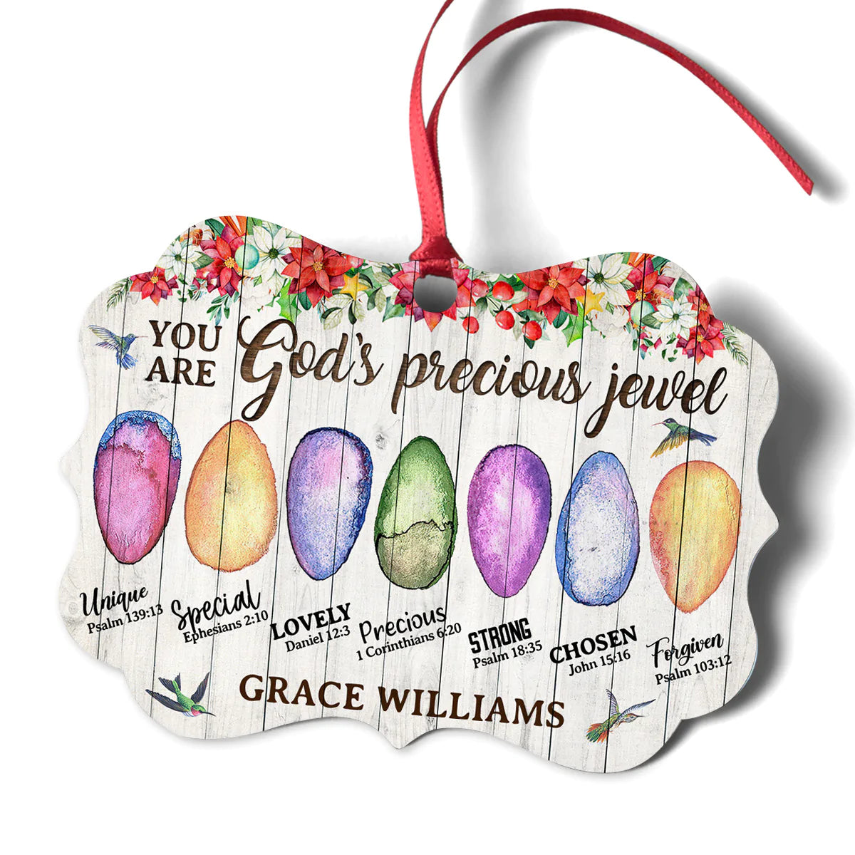 Jesus Aluminum Ornament - Personalized God, Flowers, Hummingbirds Aluminium Ornament - Custom Gift For Christian - You Are God‘s Precious Jewel