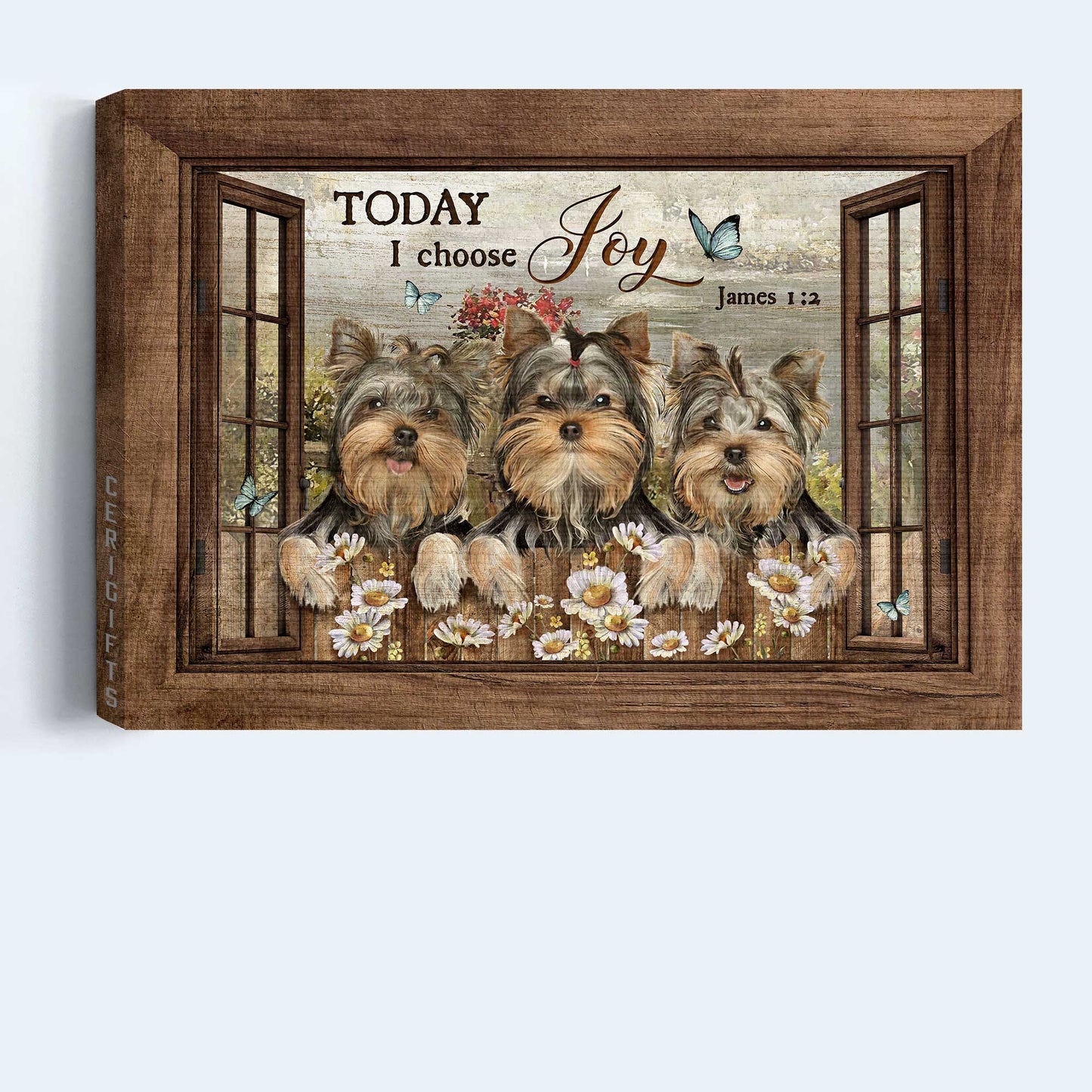 Jesus Landscape Canvas- Adorable Yorkshire Terrier, Blue Butterfly Landscape Canvas- Gift For Christian- Today I Choose Joy