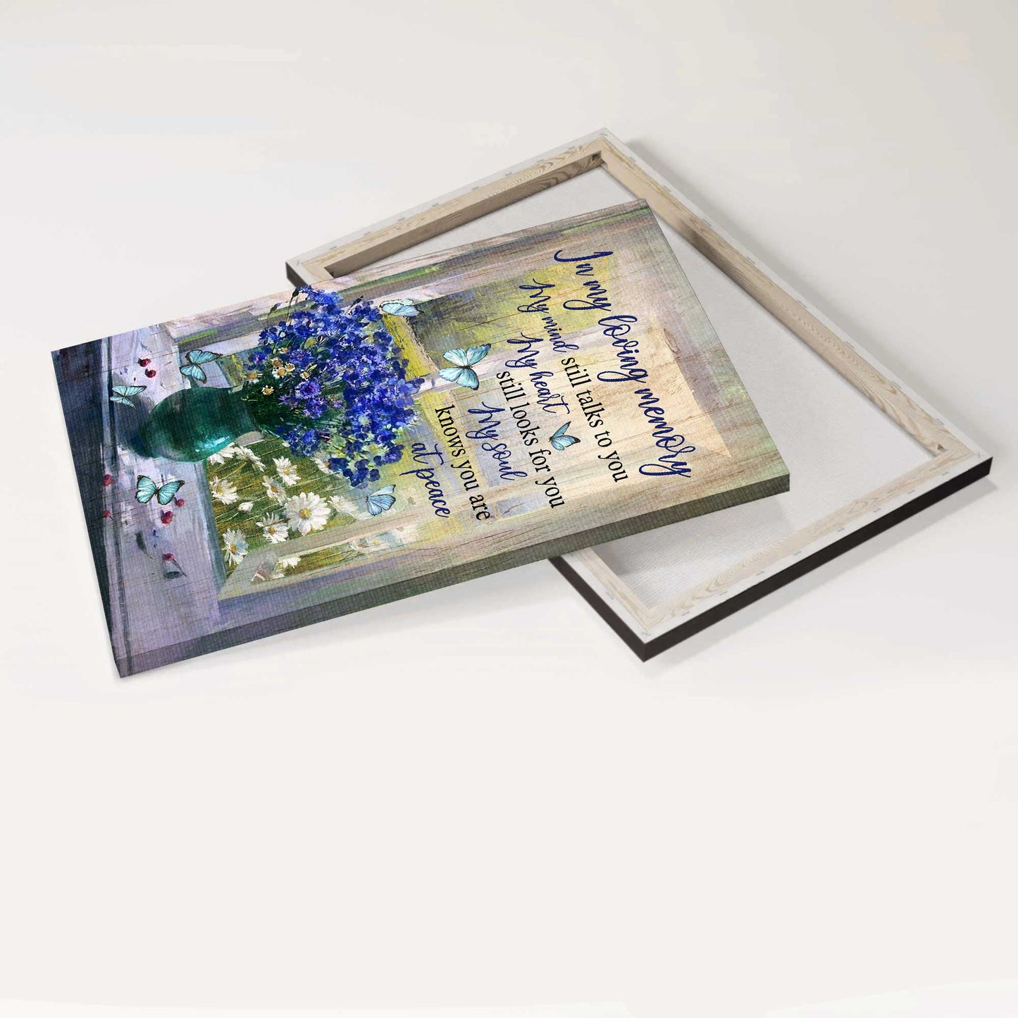 Heaven Portrait Canvas - Blue flower vase by the window Portrait Canvas - Memorial Gift For Family Members - My heart still looks for you My soul knows you are at peace Portrait Canvas